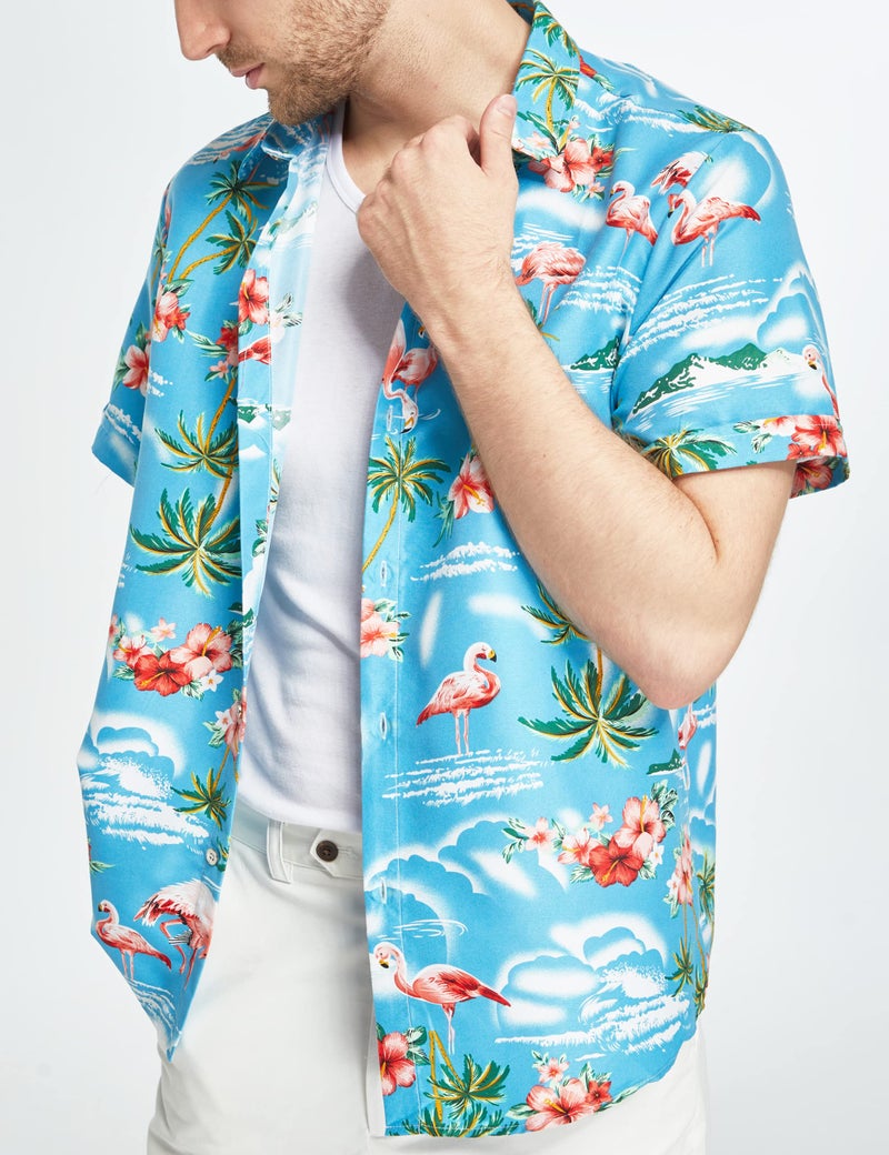 SSLR Hawaiian Shirt for Men Flamingo Short Sleeve Casual Button Down Shirts Summer Beach Shirt (XX-Large, Blue) - Image 2